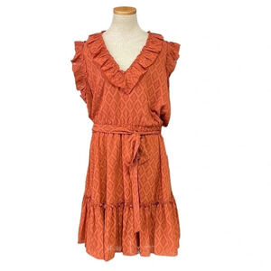 Ryegrass Dress NWT V Neck Ruffles Knee Length Foxtail Orange XX Large XXL